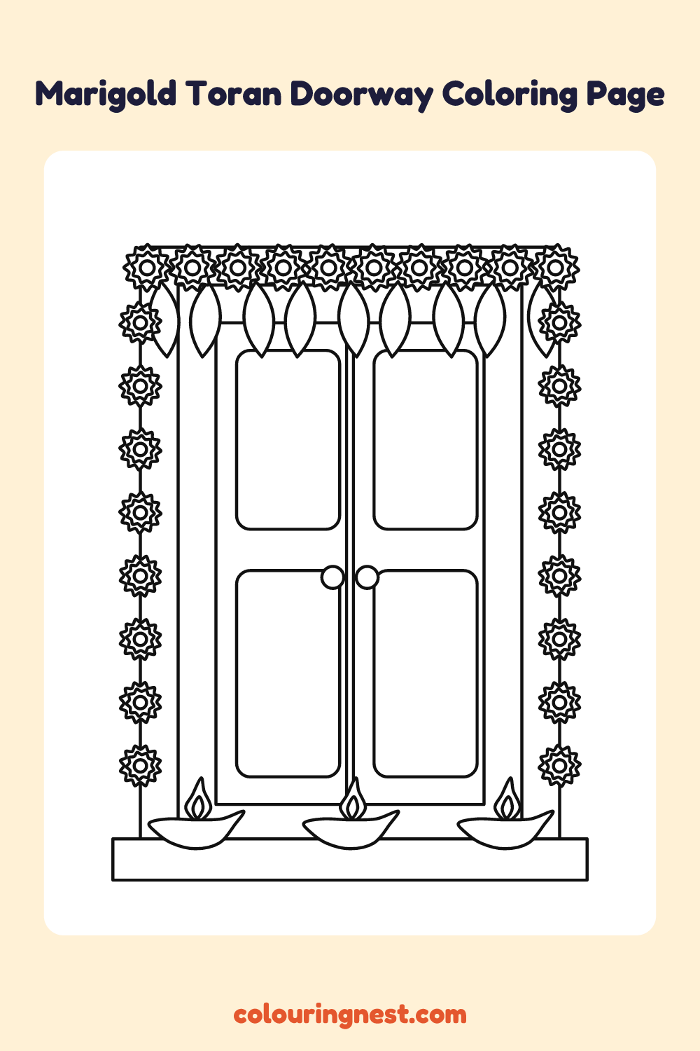 Marigold Toran Doorway Coloring Page: free printable black-and-white line art