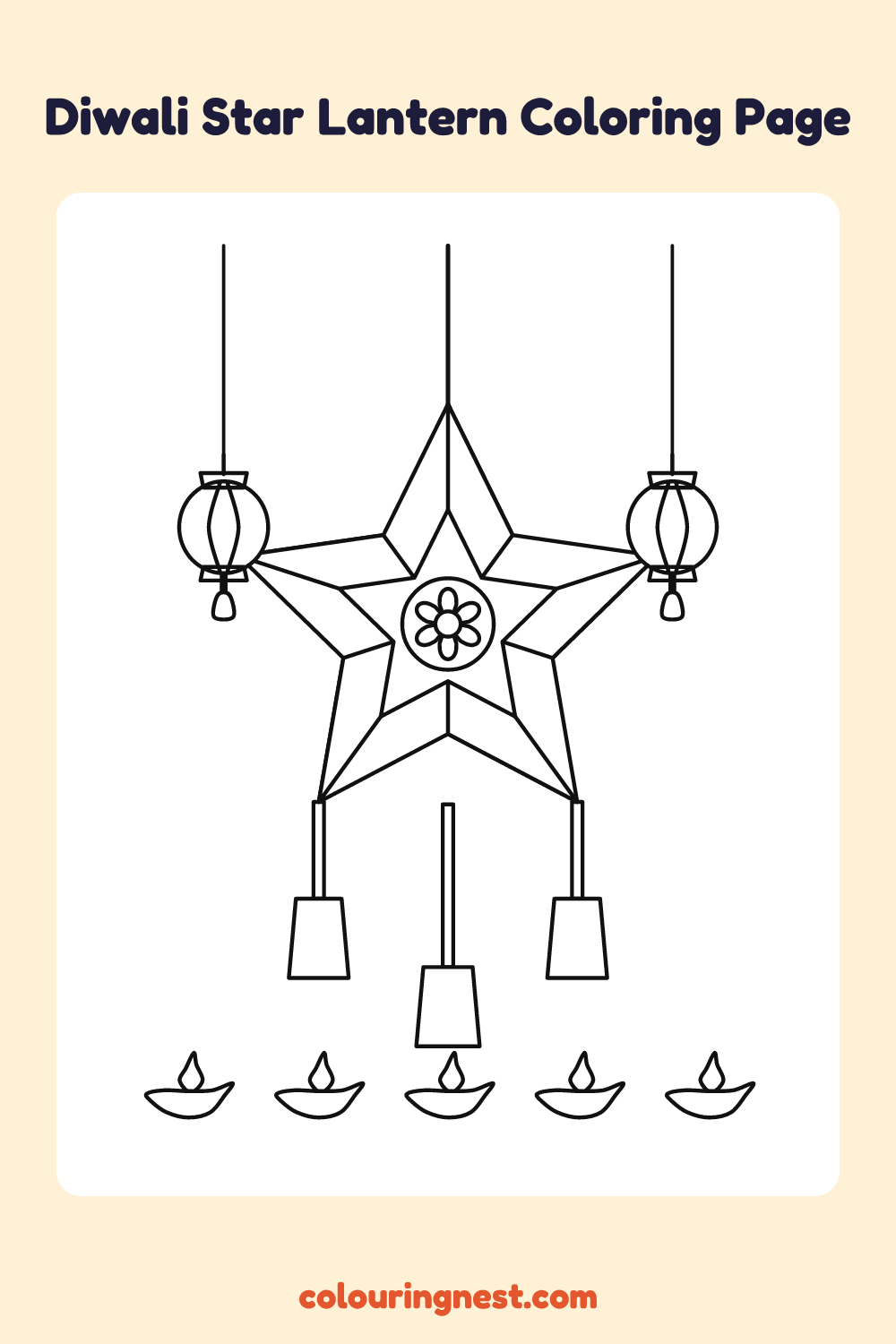 Diwali Star Lantern Coloring Page: free printable black-and-white line art