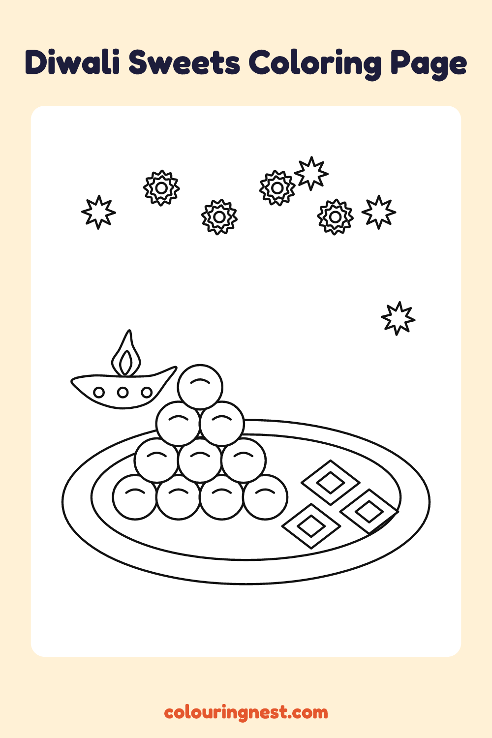 Diwali Sweets Coloring Page: free printable black-and-white line art