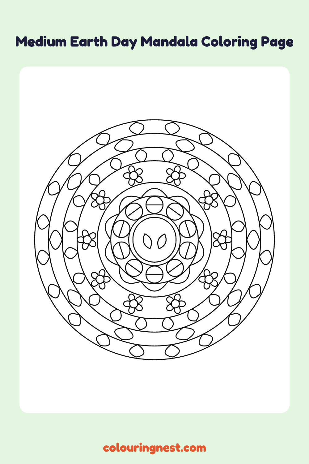 Medium Earth Day Mandala Coloring Page: free printable black-and-white line art