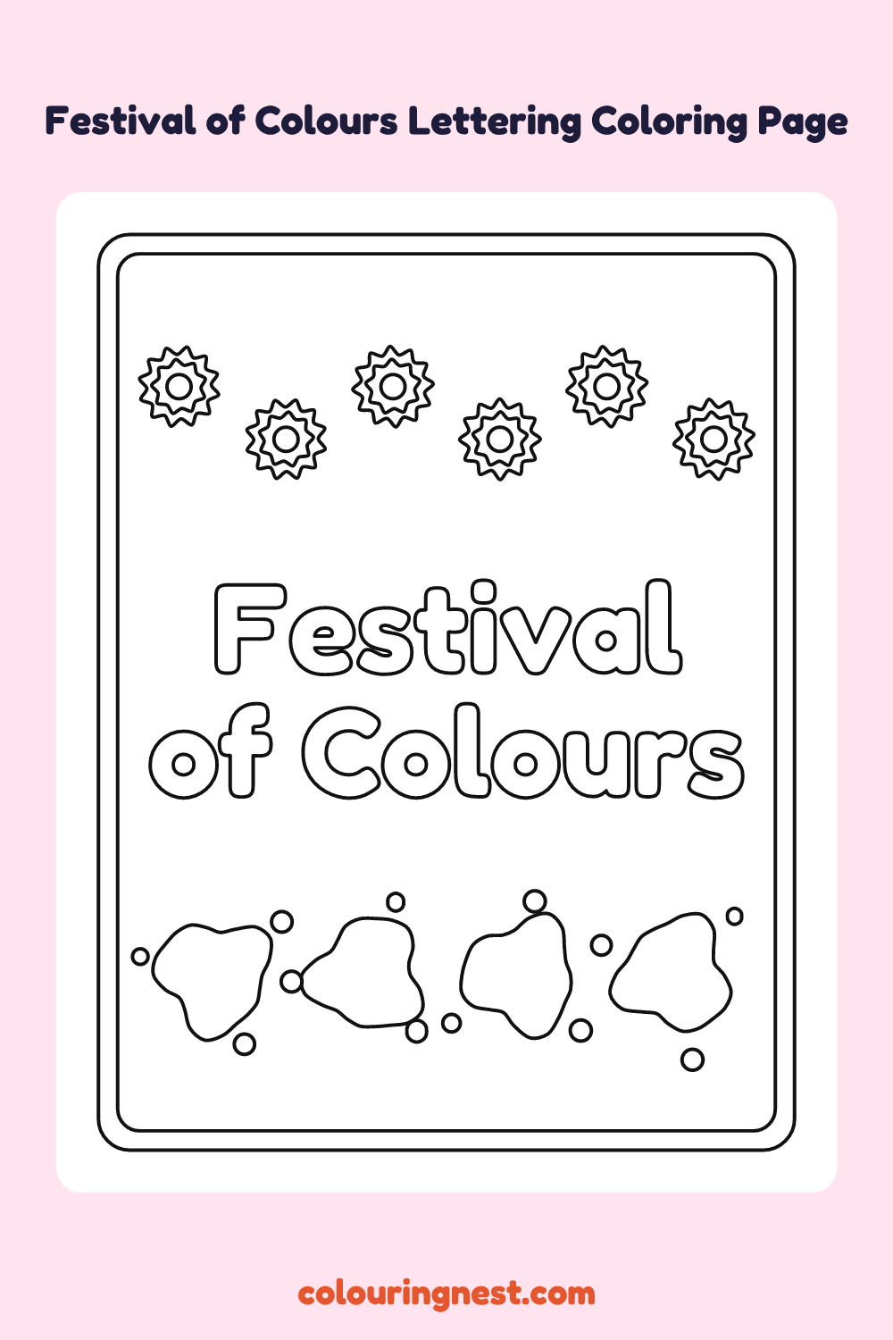 Festival of Colours Lettering Coloring Page: free printable black-and-white line art