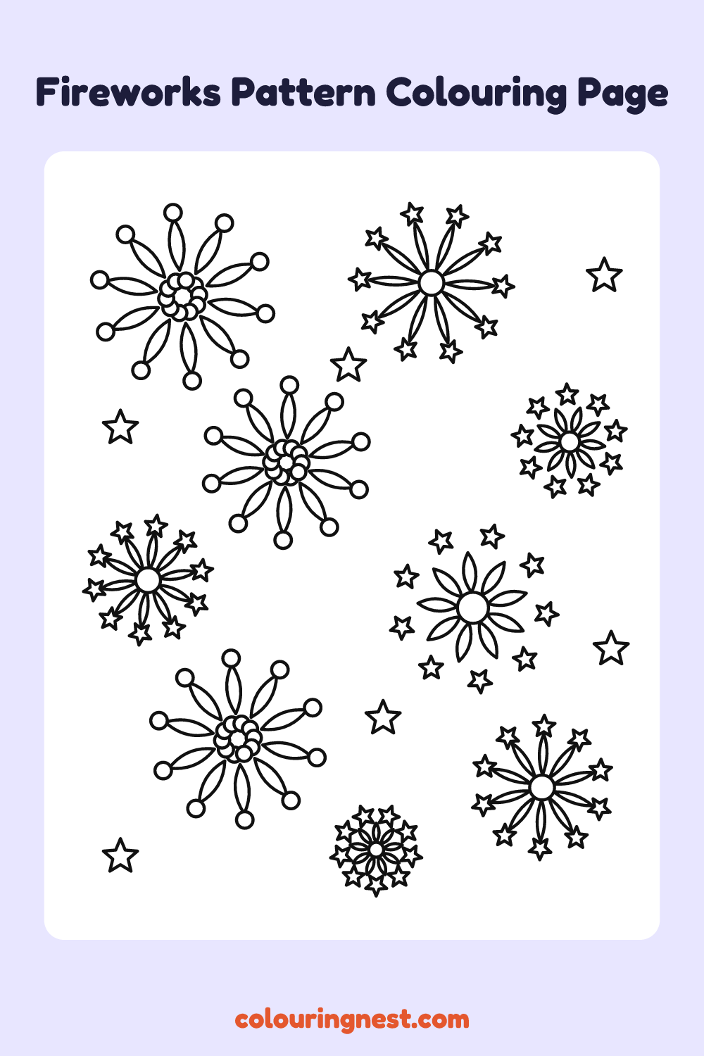 Fireworks Pattern Colouring Page coloring page: free printable black-and-white line art