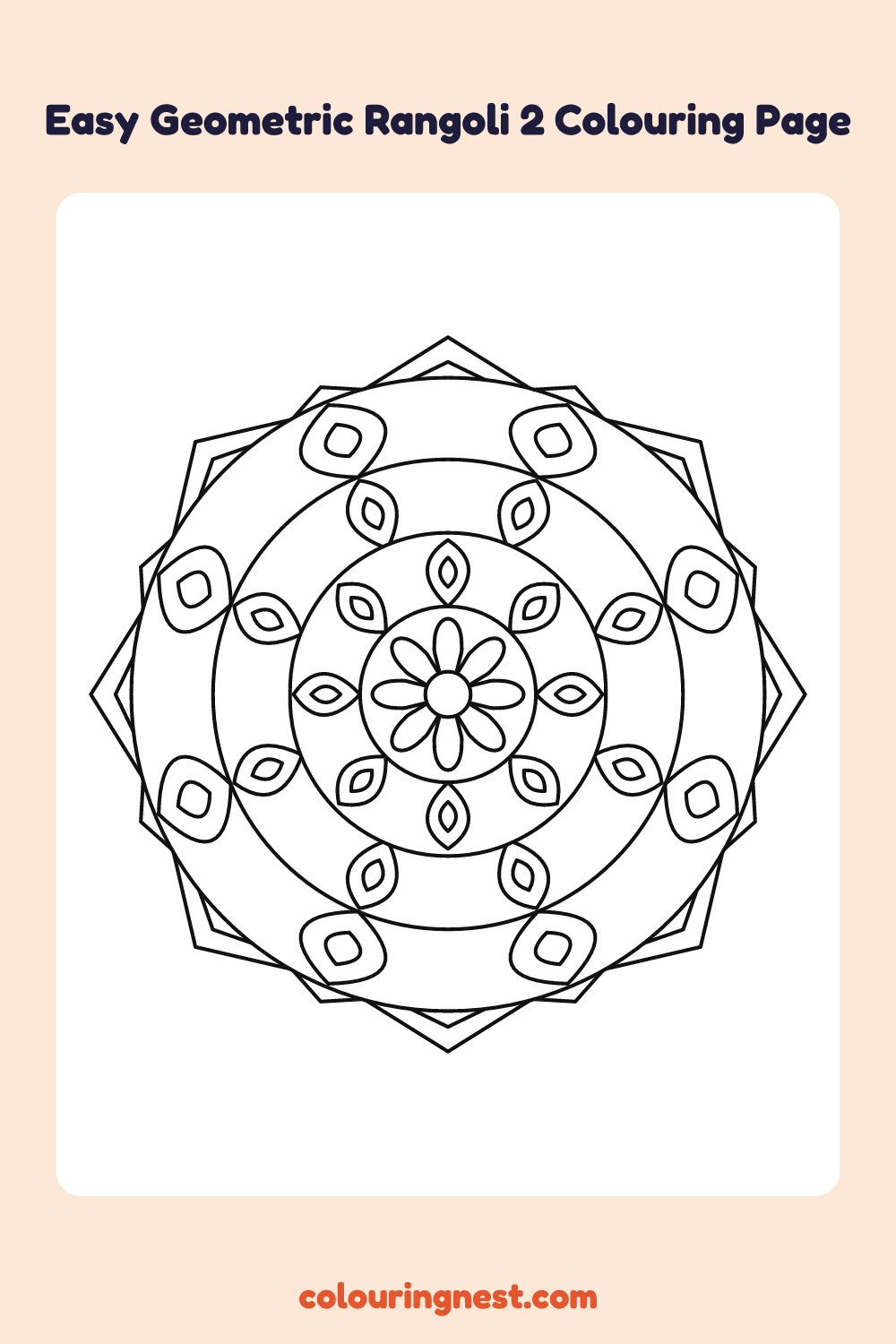 Easy Geometric Rangoli 2 Colouring Page coloring page: free printable black-and-white line art