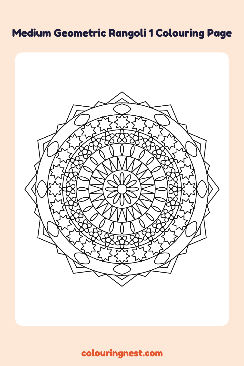 Medium Geometric Rangoli 1 Colouring Page coloring page: free printable black-and-white line art