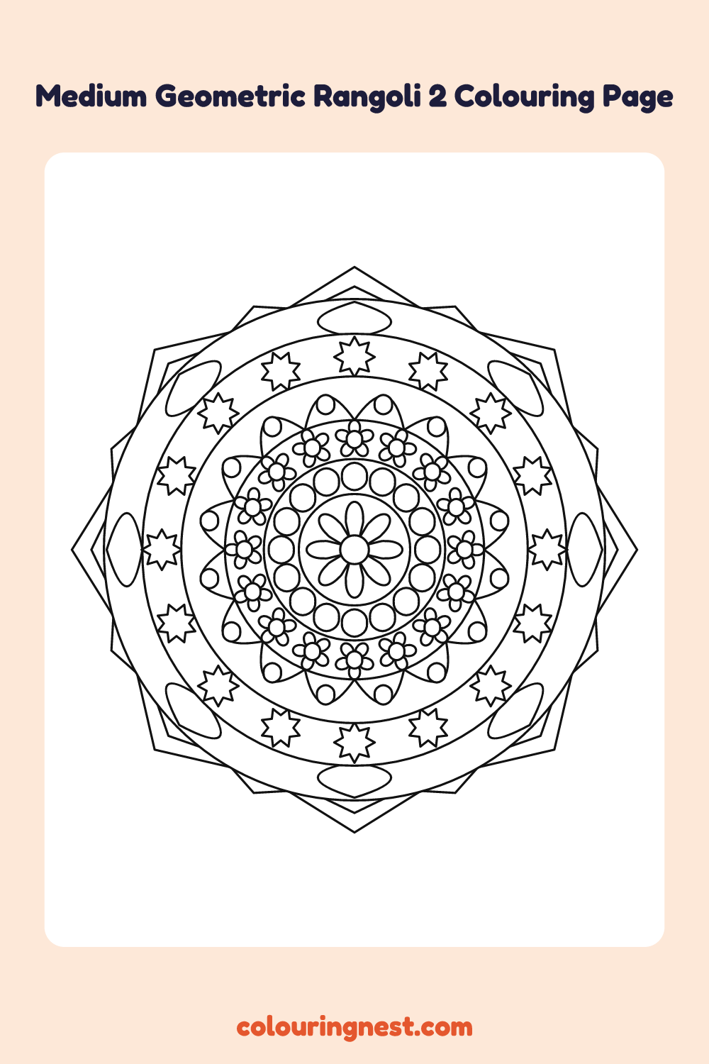 Medium Geometric Rangoli 2 Colouring Page coloring page: free printable black-and-white line art