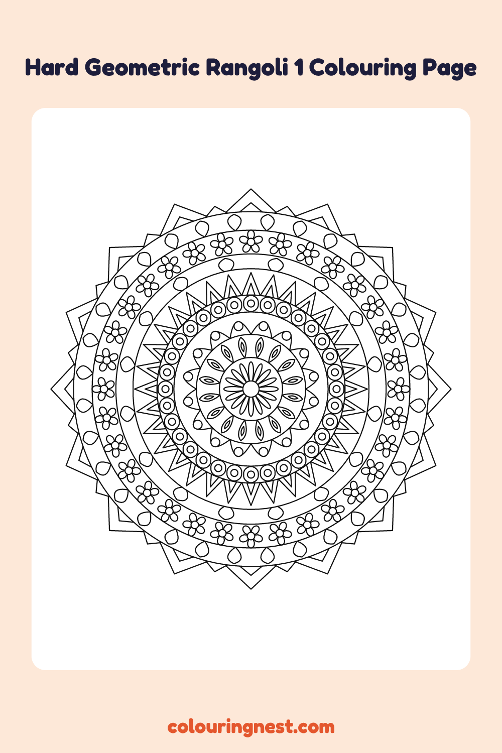 Hard Geometric Rangoli 1 Colouring Page coloring page: free printable black-and-white line art