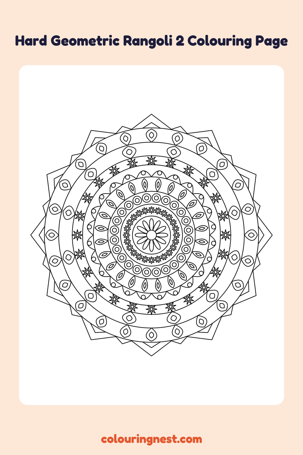 Hard Geometric Rangoli 2 Colouring Page coloring page: free printable black-and-white line art