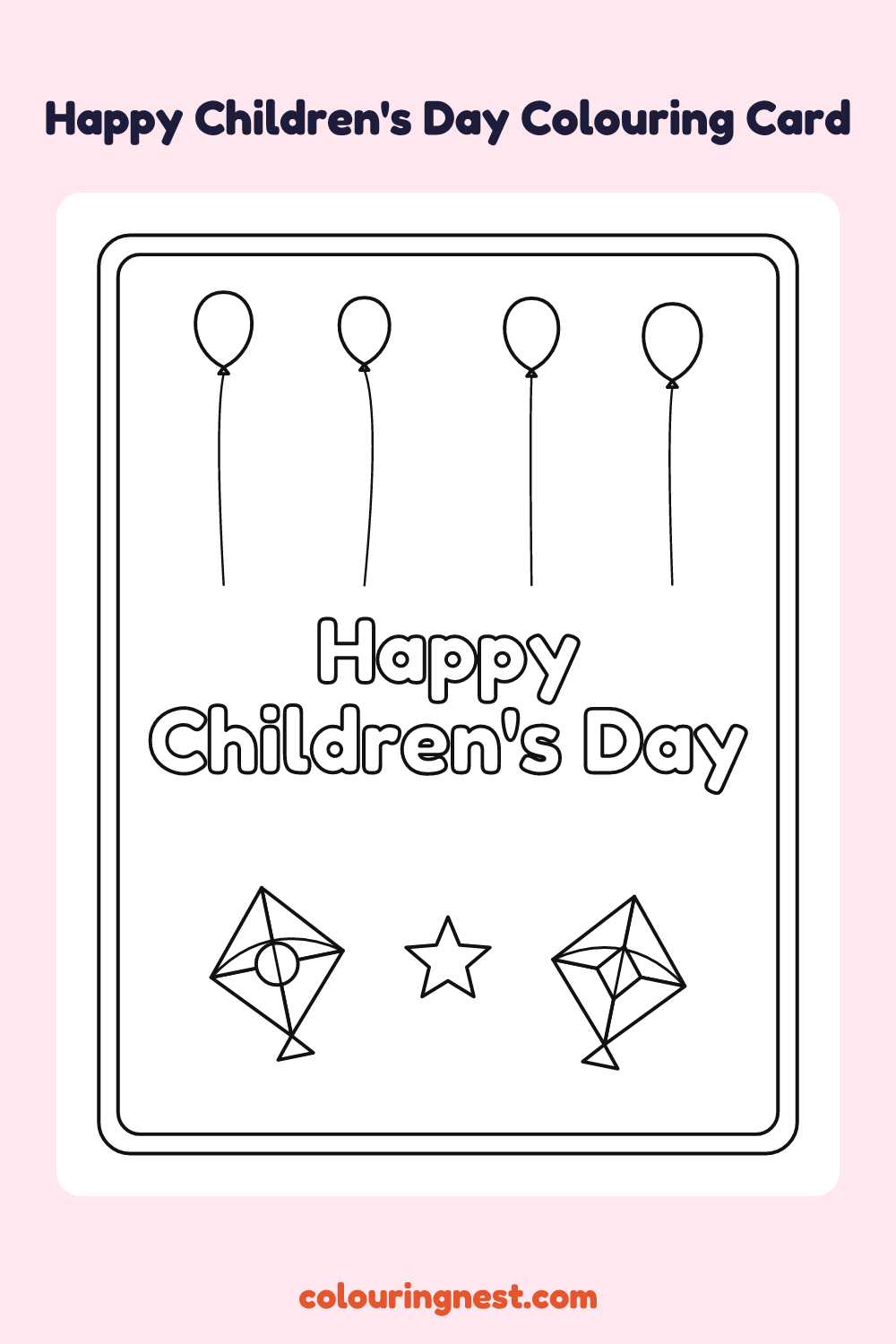 Happy Children's Day Colouring Card coloring page: free printable black-and-white line art
