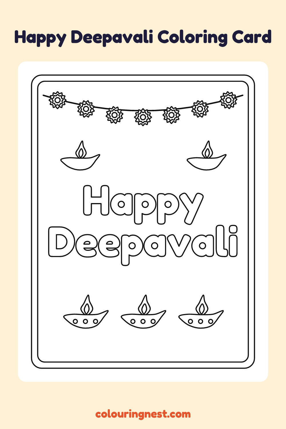 Happy Deepavali Coloring Card coloring page: free printable black-and-white line art
