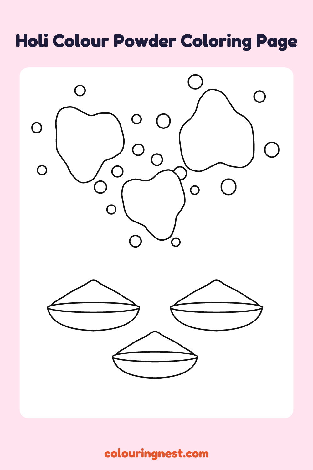 Holi Colour Powder Coloring Page: free printable black-and-white line art