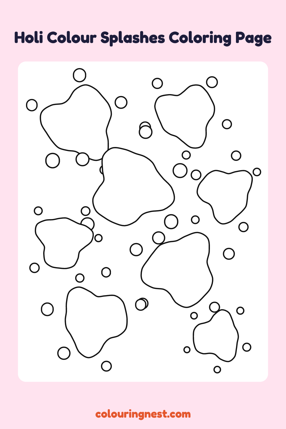 Holi Colour Splashes Coloring Page: free printable black-and-white line art