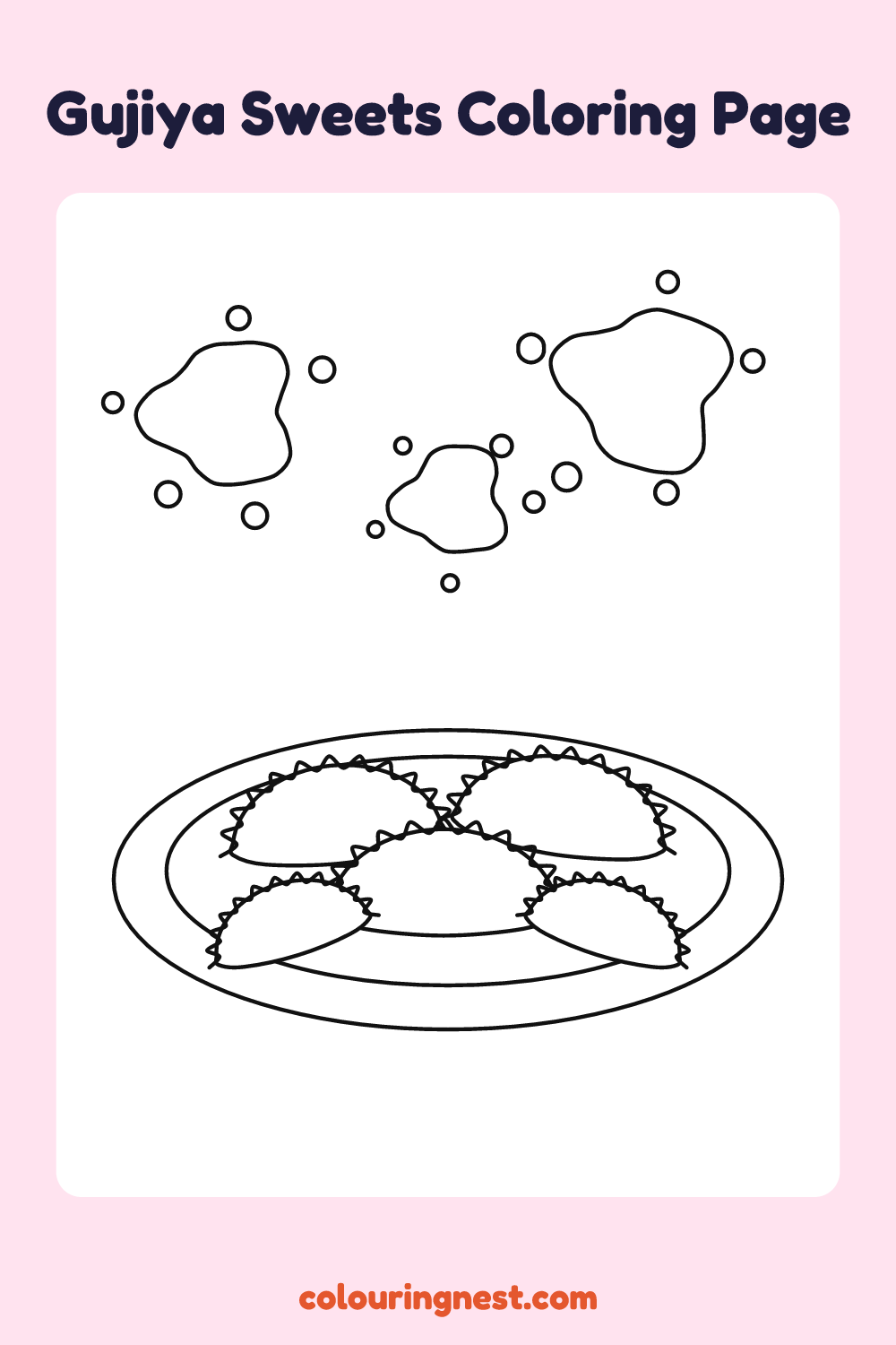 Gujiya Sweets Coloring Page: free printable black-and-white line art