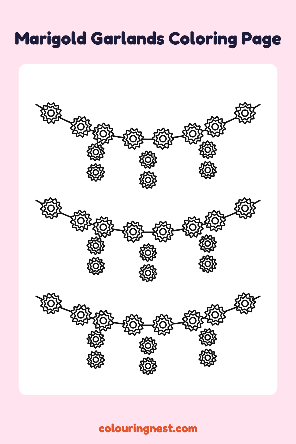 Marigold Garlands Coloring Page: free printable black-and-white line art