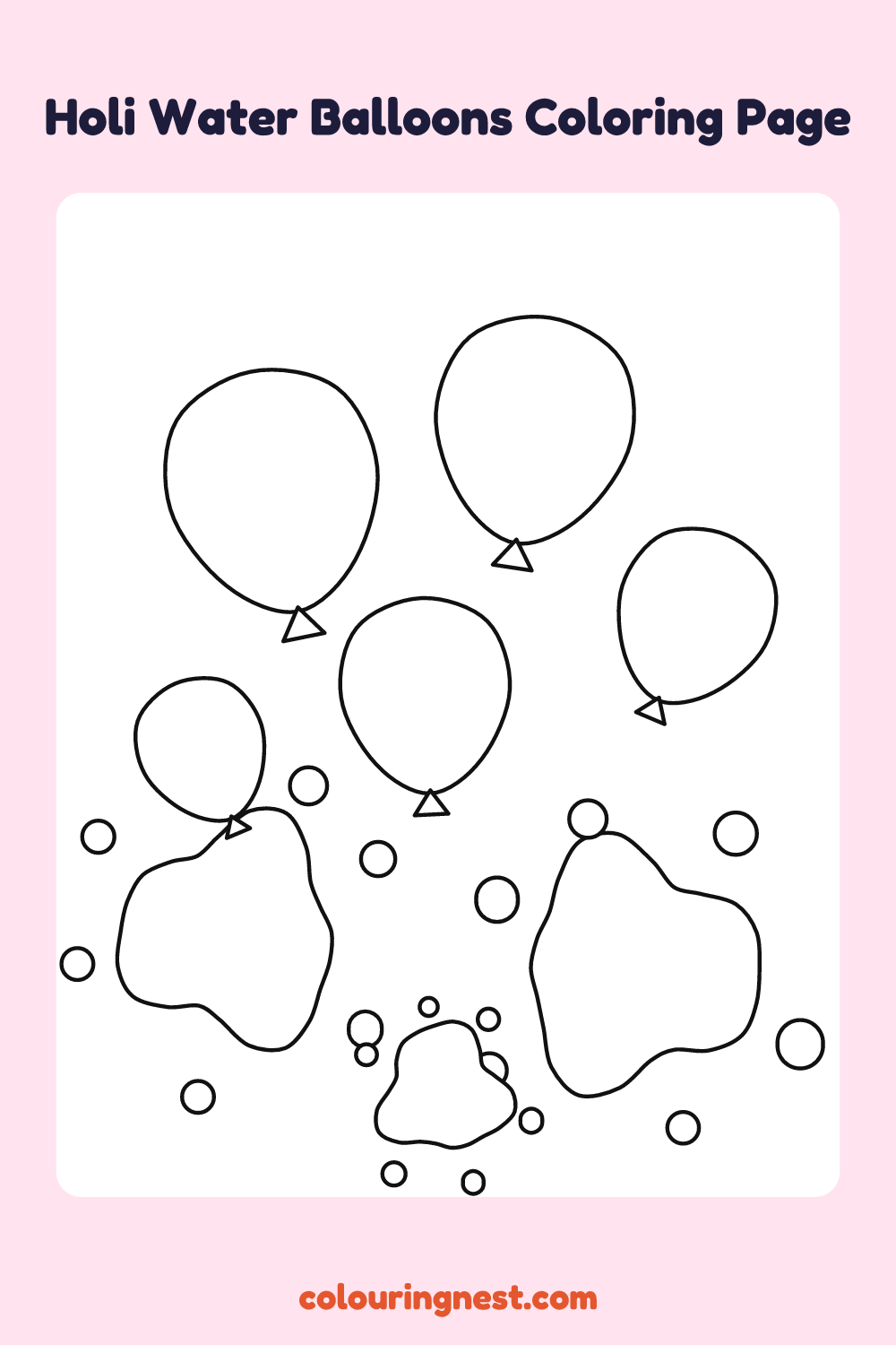Holi Water Balloons Coloring Page: free printable black-and-white line art