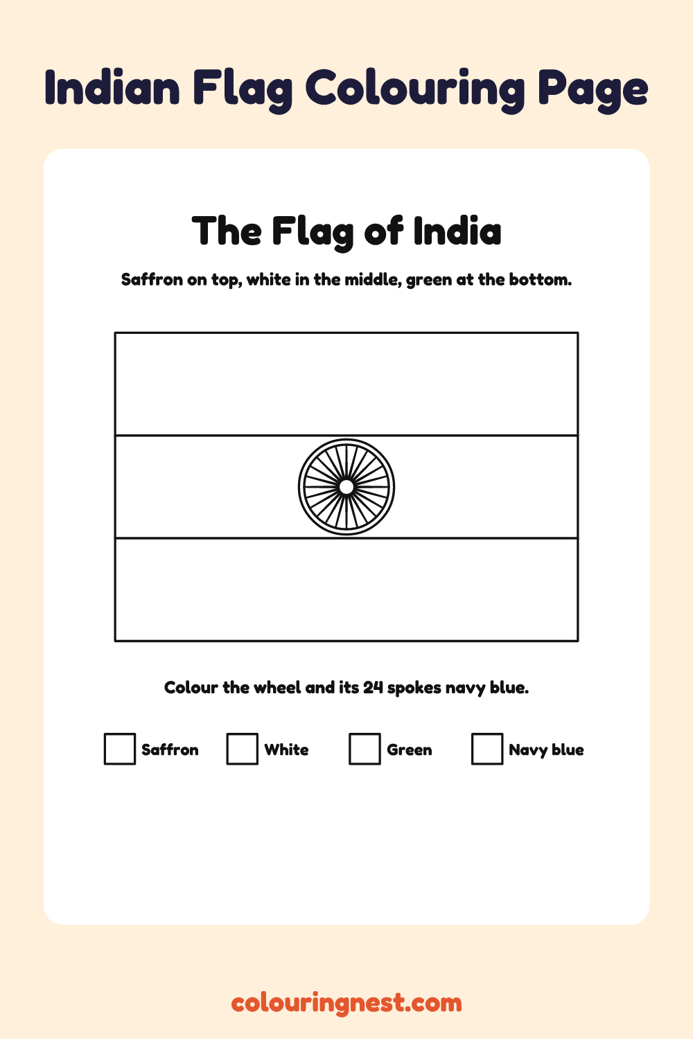 Indian Flag Colouring Page coloring page: free printable black-and-white line art