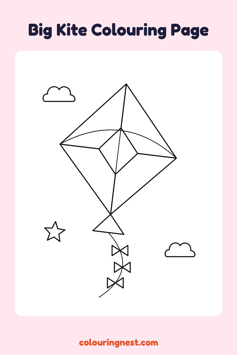 Big Kite Colouring Page coloring page: free printable black-and-white line art