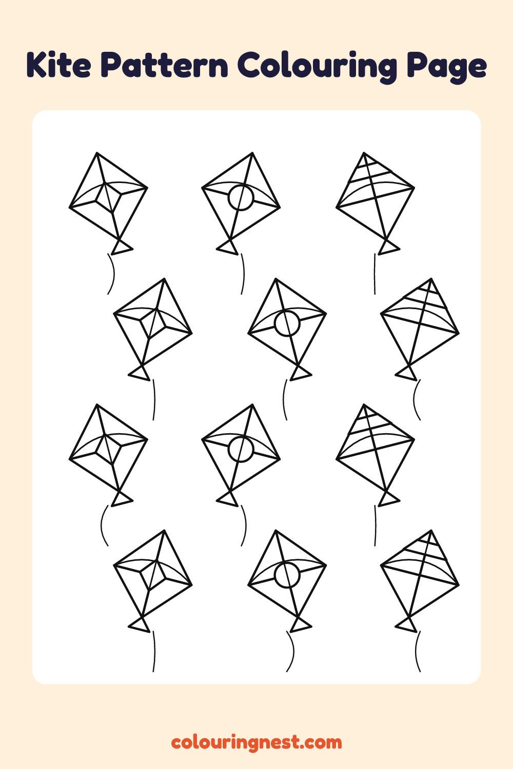 Kite Pattern Colouring Page coloring page: free printable black-and-white line art