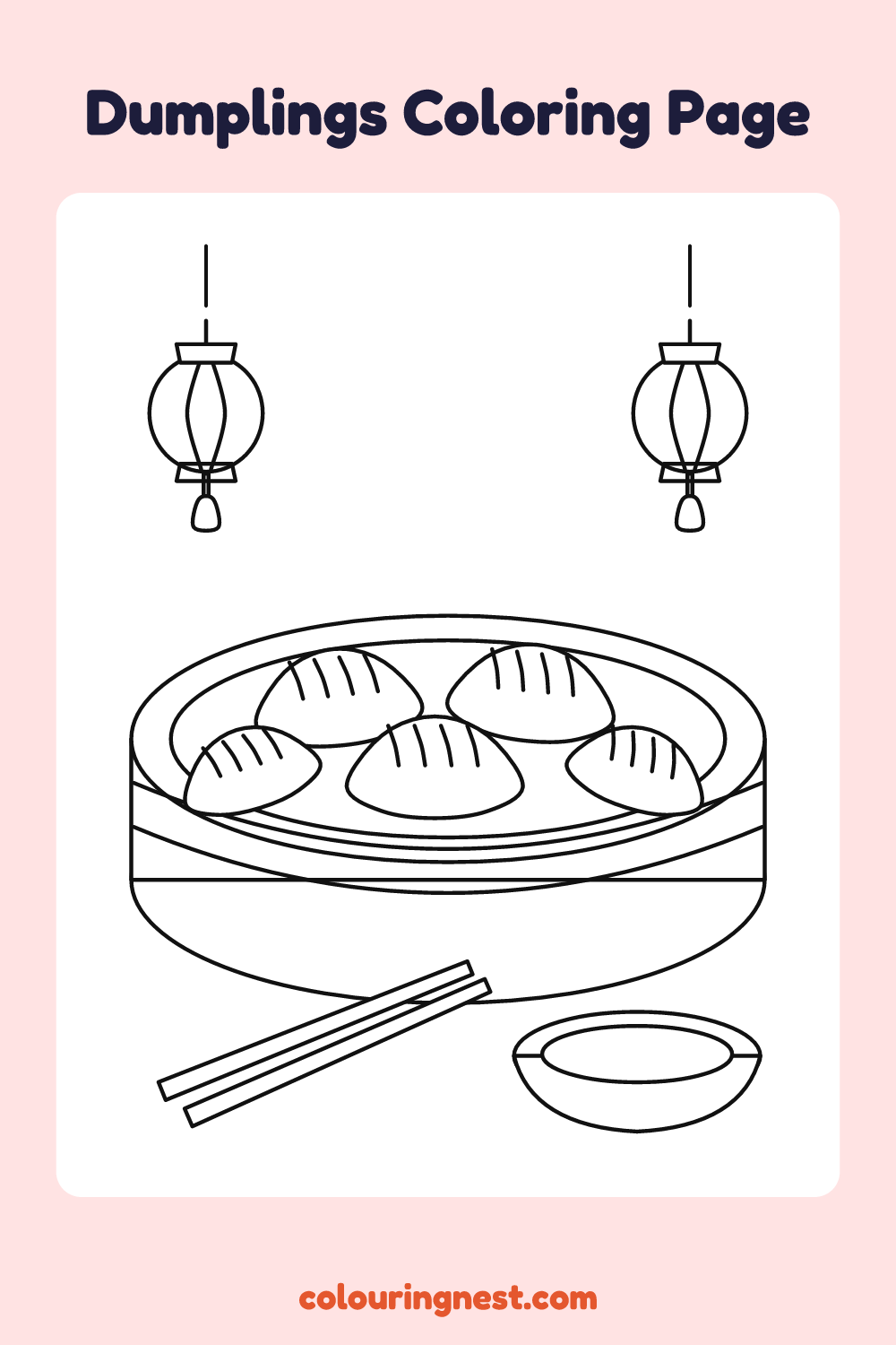 Dumplings Coloring Page: free printable black-and-white line art