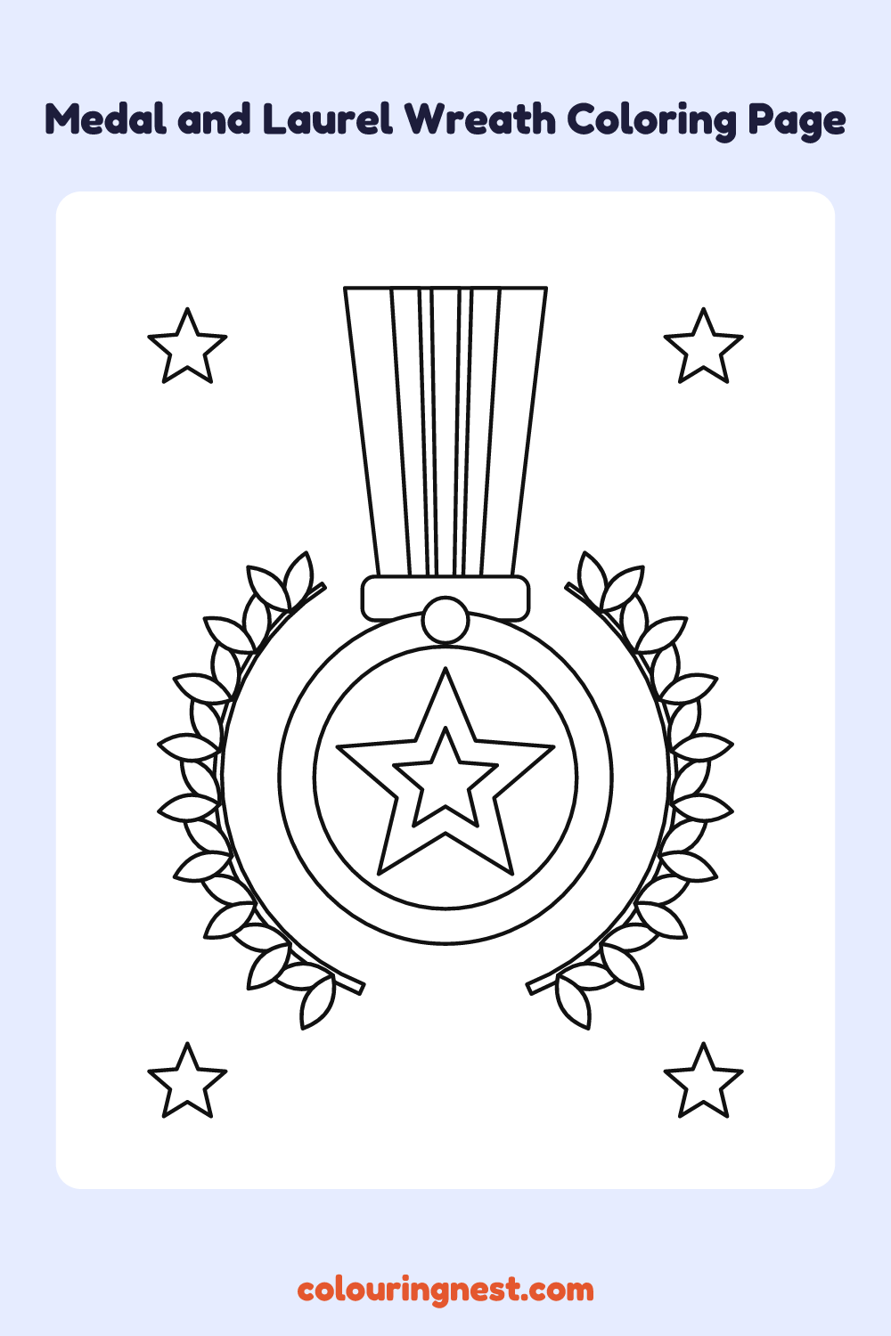 Medal and Laurel Wreath Coloring Page: free printable black-and-white line art