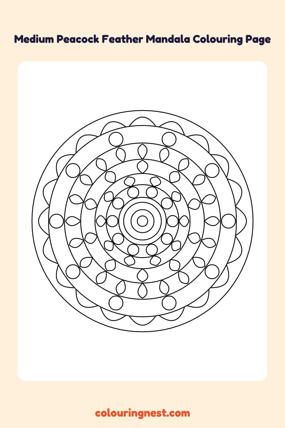 Medium Peacock Feather Mandala Colouring Page coloring page: free printable black-and-white line art