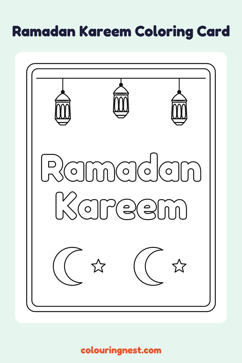 Ramadan Kareem Coloring Card coloring page: free printable black-and-white line art