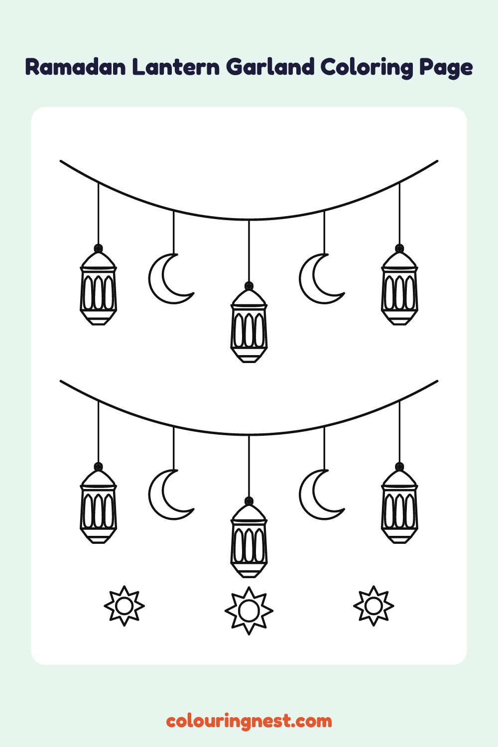 Ramadan Lantern Garland Coloring Page: free printable black-and-white line art