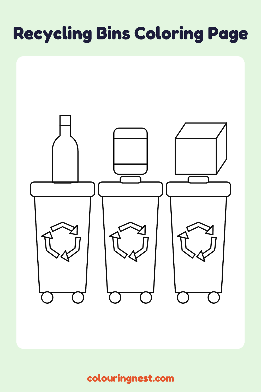 Recycling Bins Coloring Page: free printable black-and-white line art