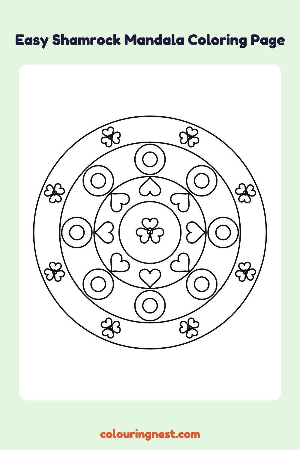 Easy Shamrock Mandala Coloring Page: free printable black-and-white line art