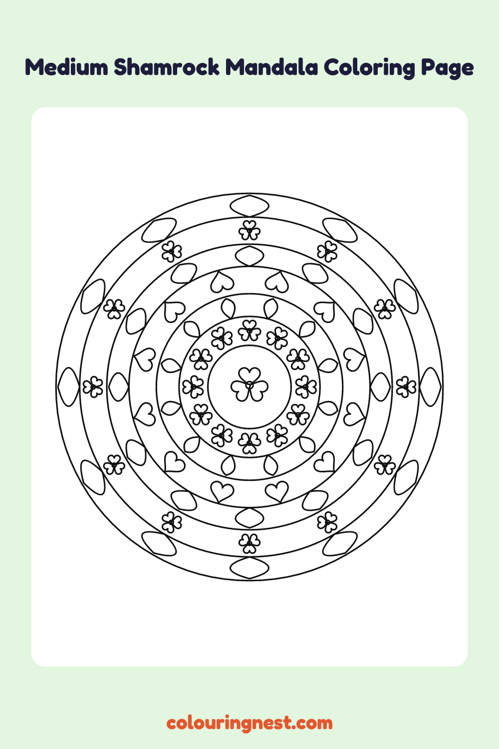 Medium Shamrock Mandala Coloring Page: free printable black-and-white line art