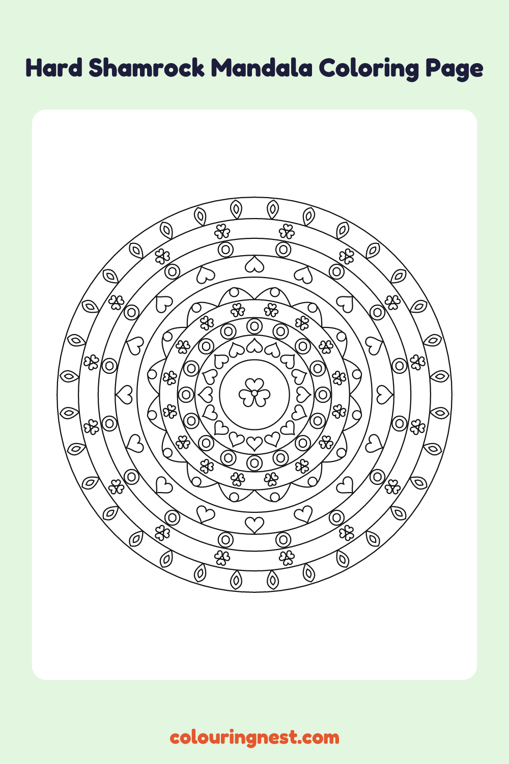 Hard Shamrock Mandala Coloring Page: free printable black-and-white line art