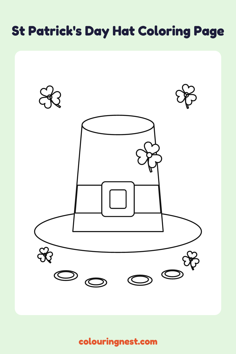 St Patrick's Day Hat Coloring Page: free printable black-and-white line art