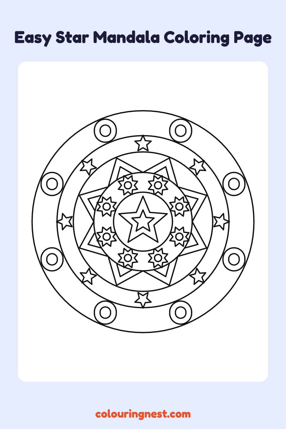Easy Star Mandala Coloring Page: free printable black-and-white line art