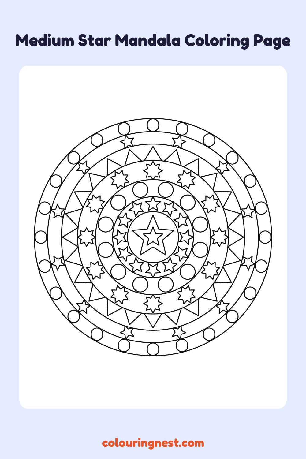 Medium Star Mandala Coloring Page: free printable black-and-white line art