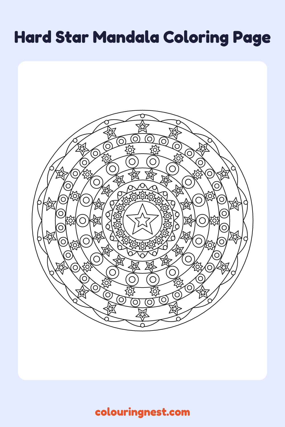 Hard Star Mandala Coloring Page: free printable black-and-white line art