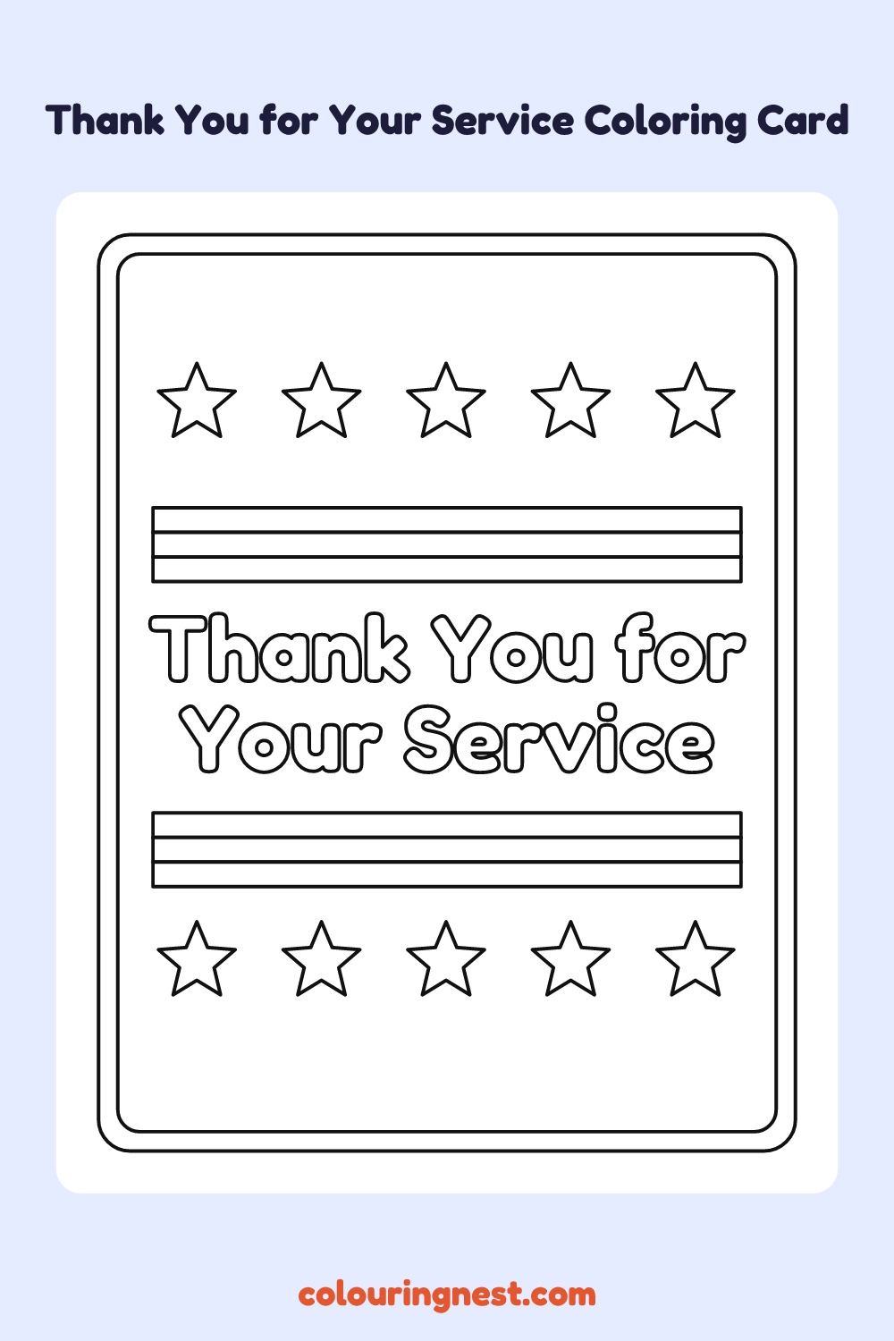 Thank You for Your Service Coloring Card coloring page: free printable black-and-white line art