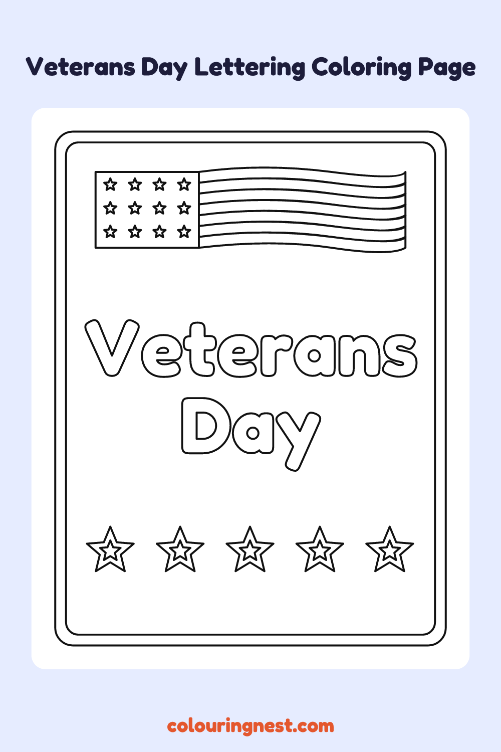 Veterans Day Lettering Coloring Page: free printable black-and-white line art