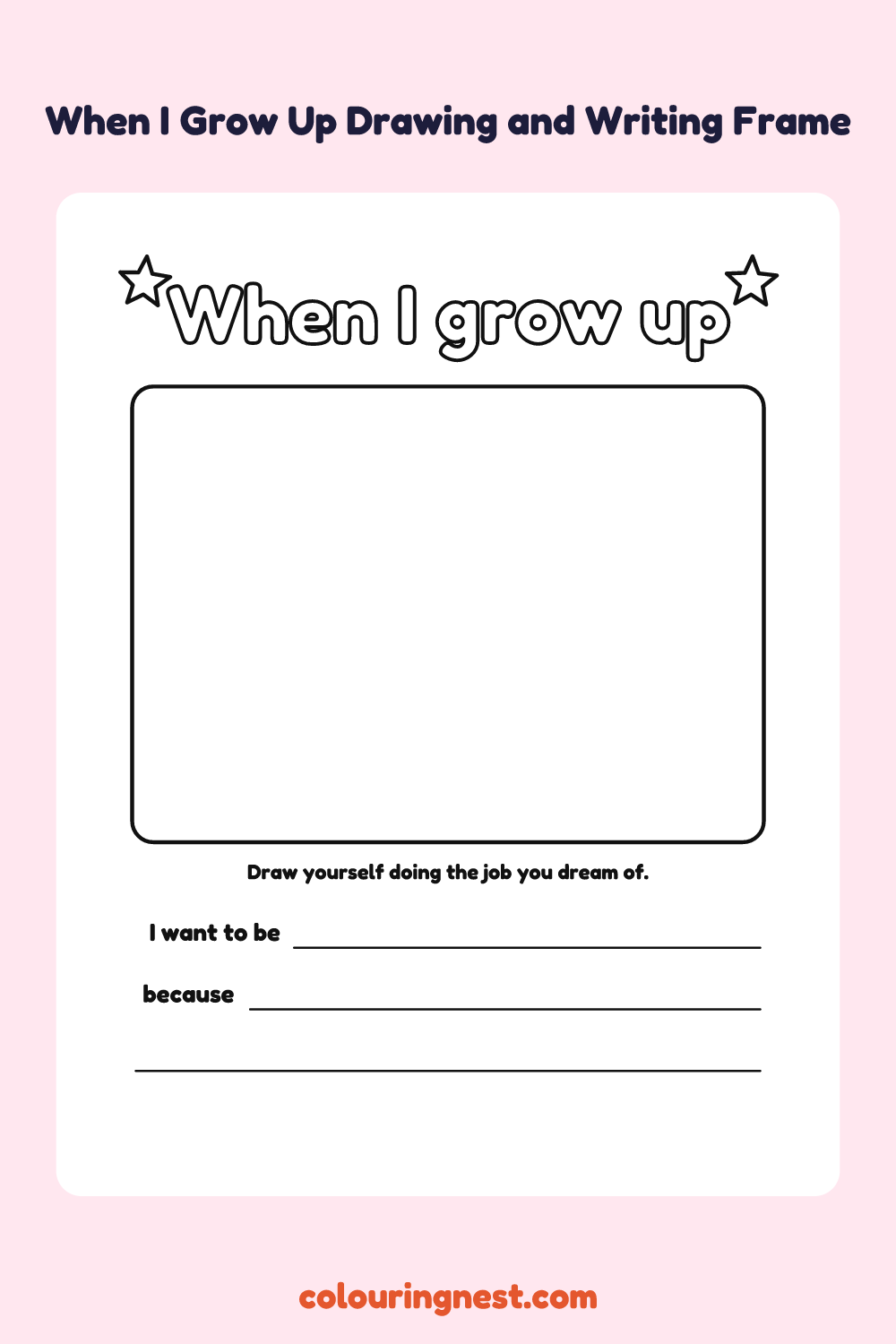 When I Grow Up Drawing and Writing Frame coloring page: free printable black-and-white line art