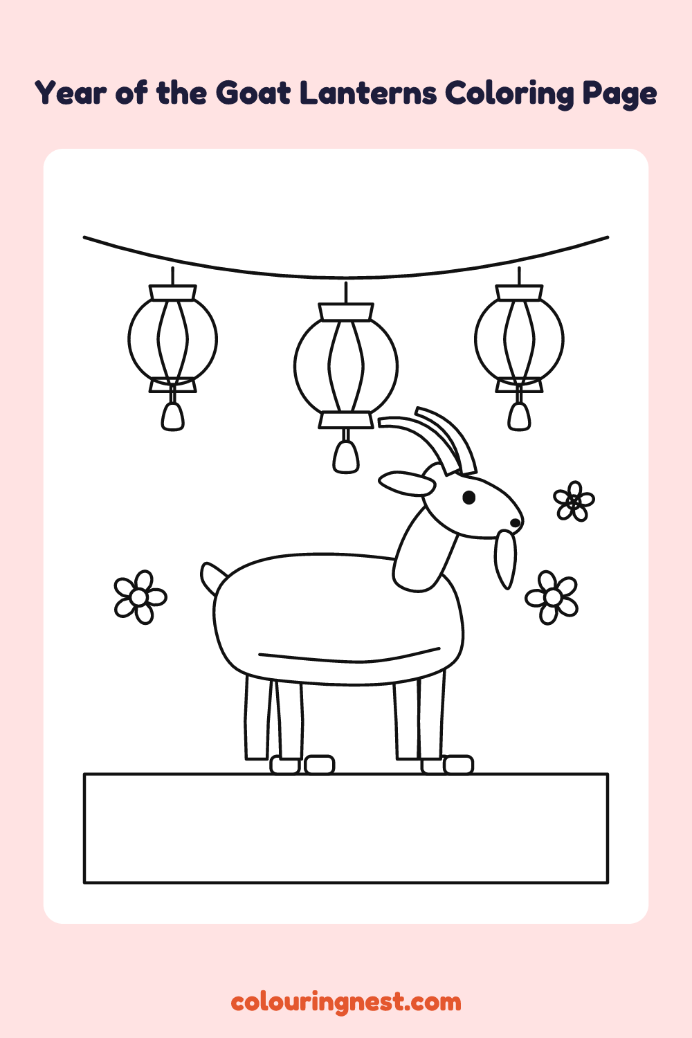Year of the Goat Lanterns Coloring Page: free printable black-and-white line art