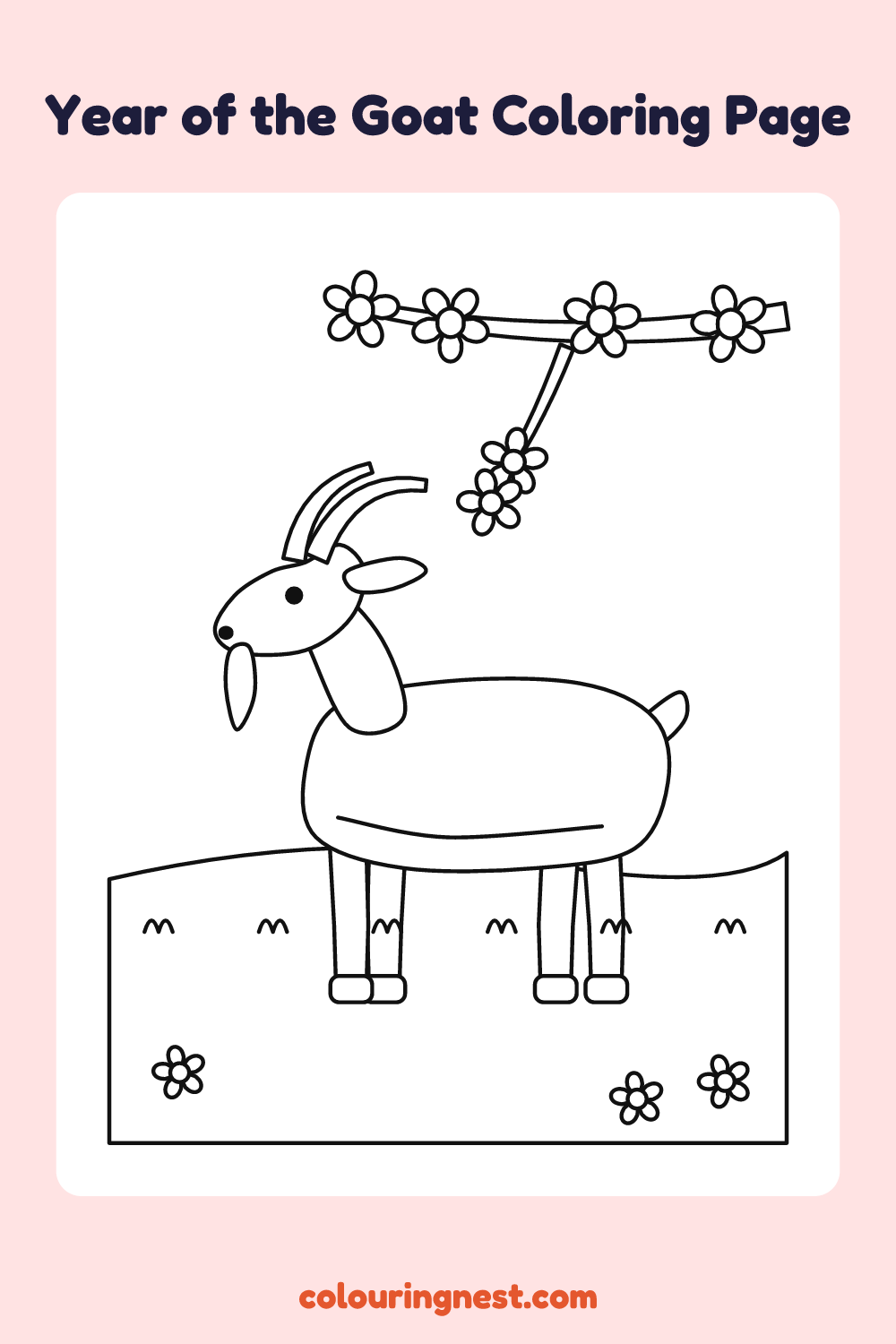 Year of the Goat Coloring Page: free printable black-and-white line art