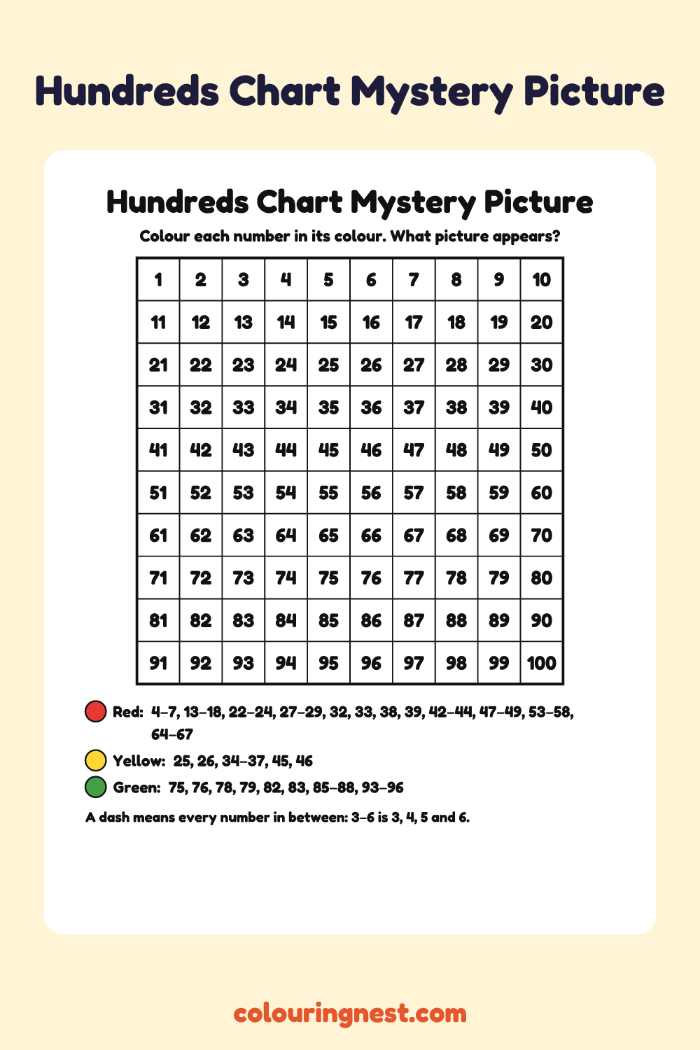 Flower Hundreds Chart Mystery Picture: free printable hundreds chart colour-by-number puzzle from Colouring Nest