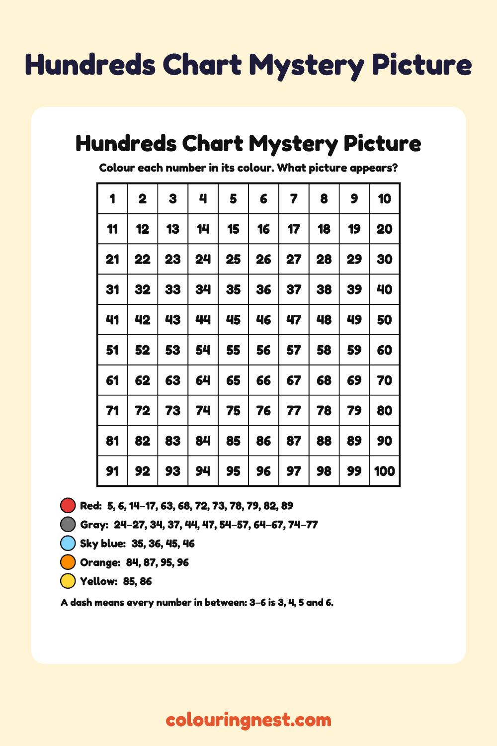 Rocket Hundreds Chart Mystery Picture: free printable hundreds chart colour-by-number puzzle from Colouring Nest