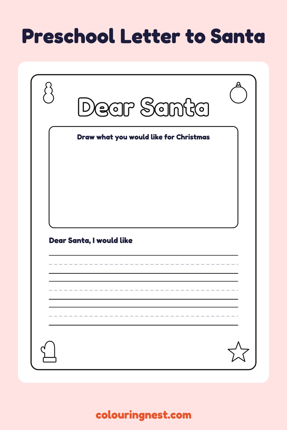 Draw and Write Letter to Santa (Preschool): free printable Christmas writing template