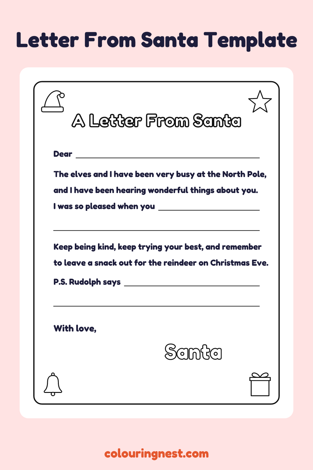 Letter From Santa Template: free printable Christmas writing template