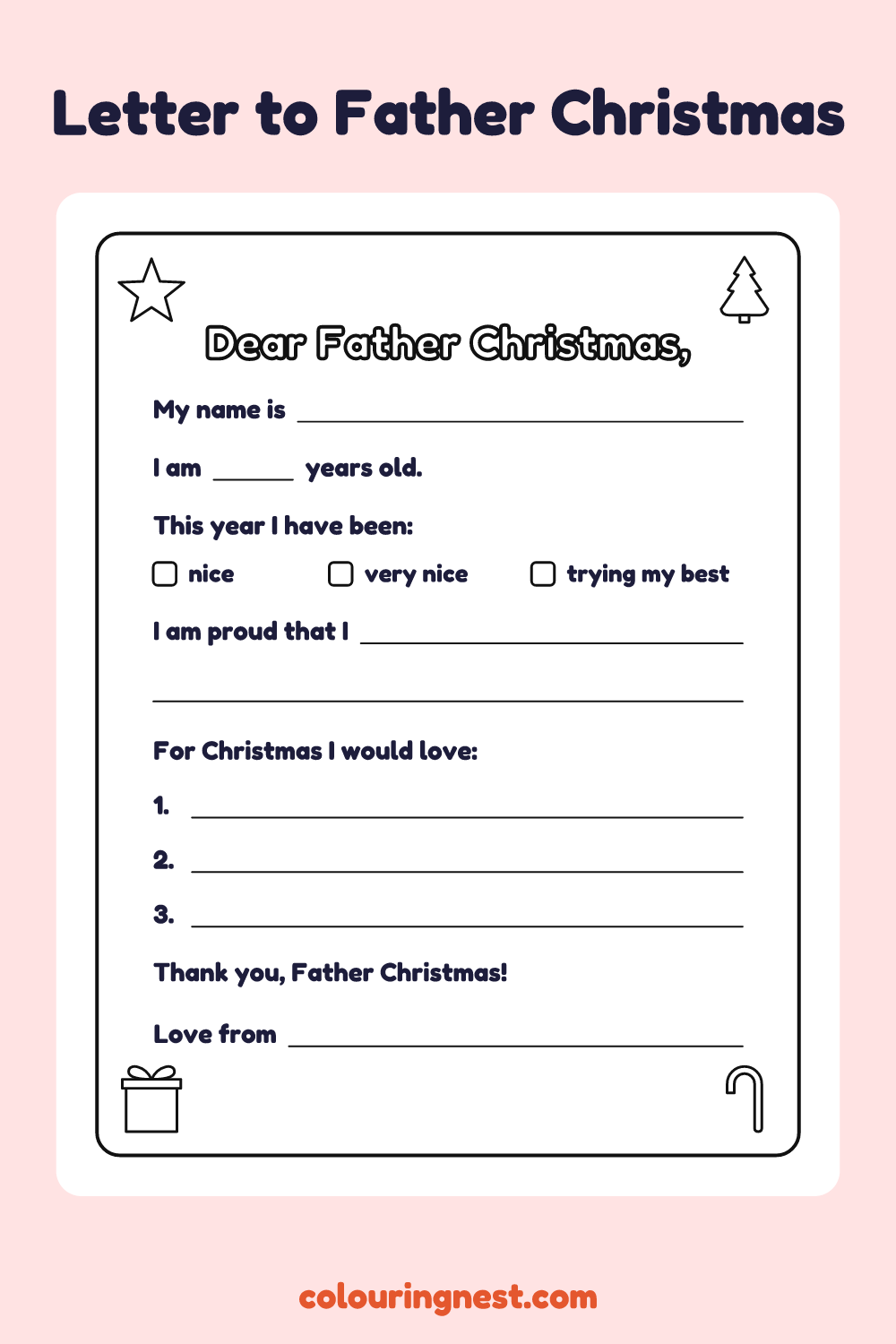 Letter to Father Christmas Template: free printable Christmas writing template