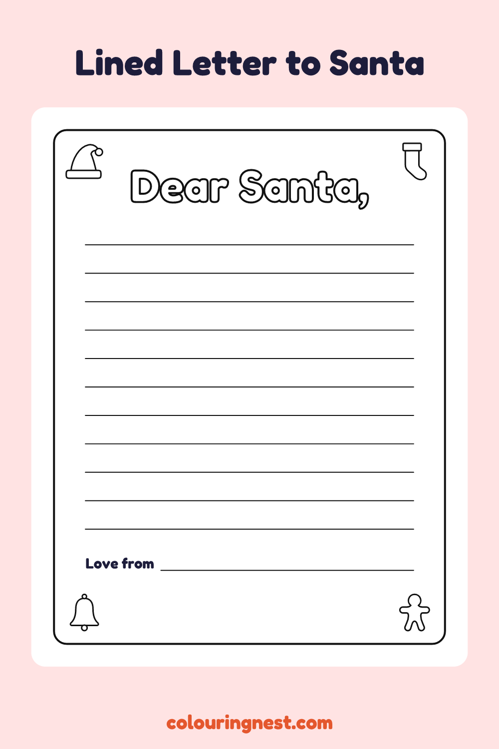 Blank Lined Letter to Santa: free printable Christmas writing template