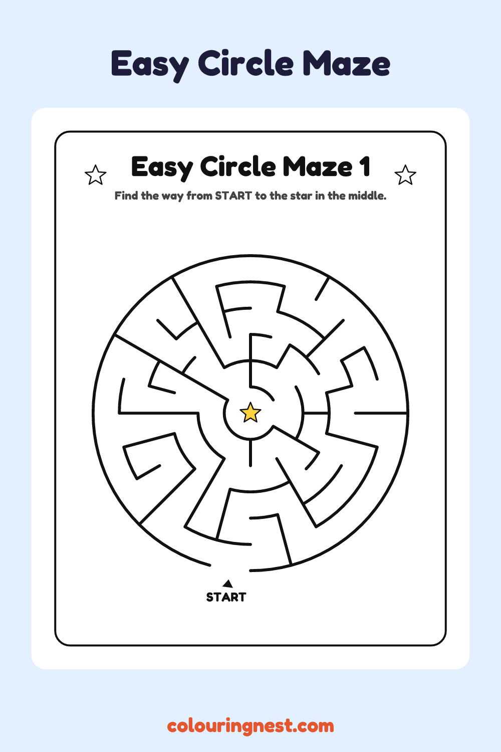 Easy Circle Maze #1: free printable black-and-white line art
