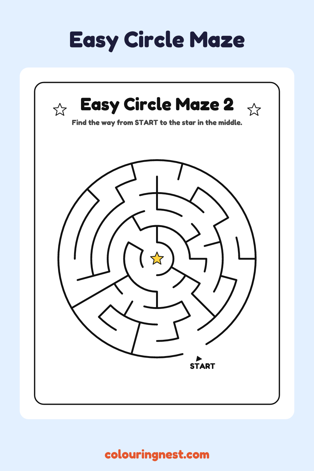 Easy Circle Maze #2: free printable black-and-white line art