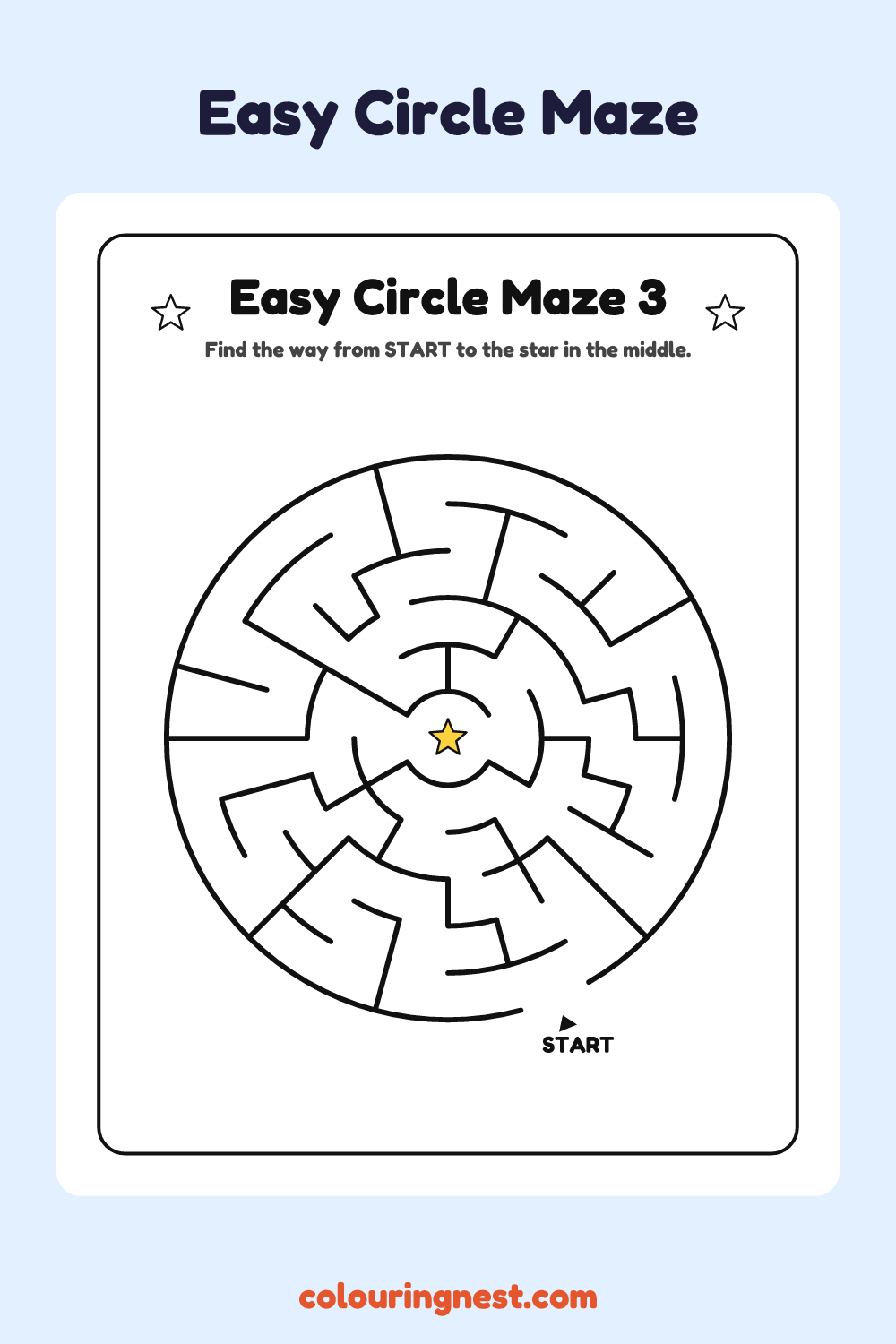 Easy Circle Maze #3: free printable black-and-white line art