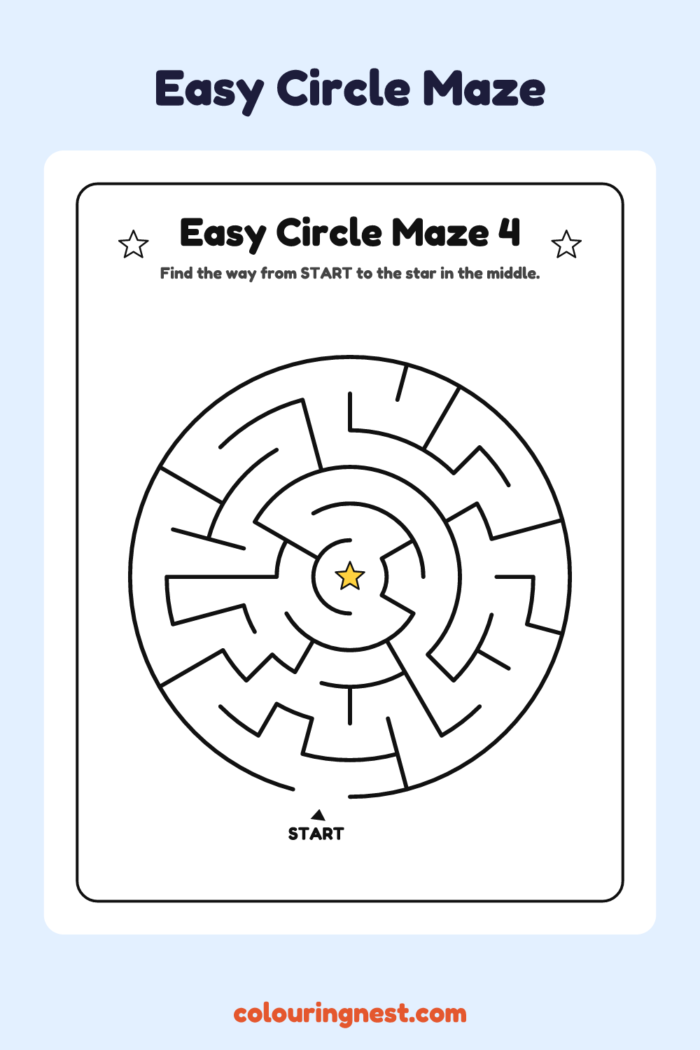 Easy Circle Maze #4: free printable black-and-white line art