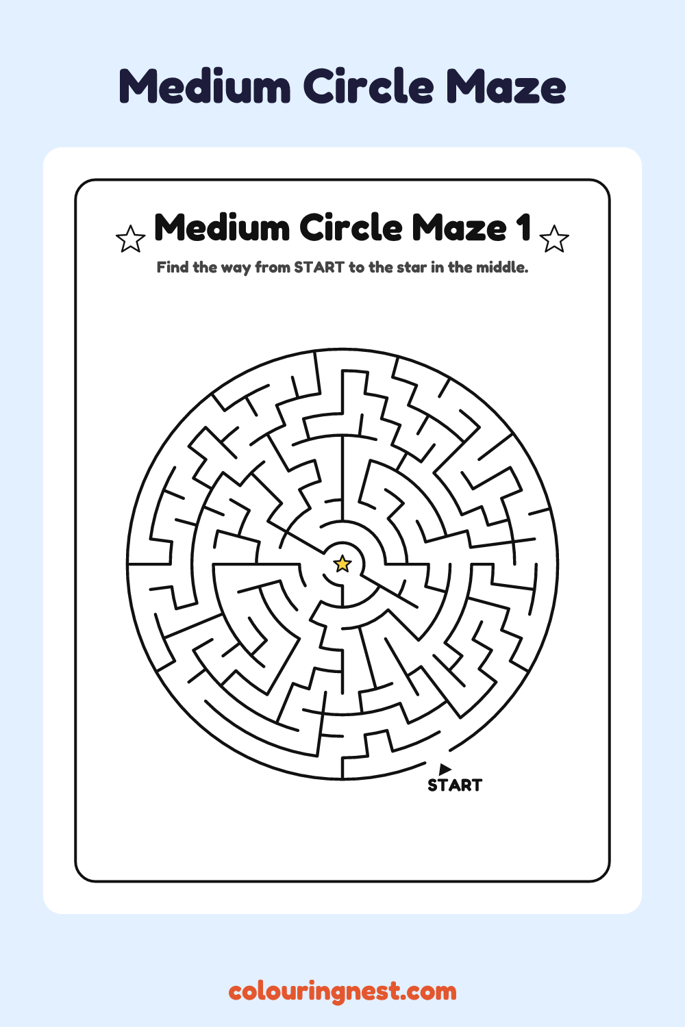 Medium Circle Maze #1: free printable black-and-white line art